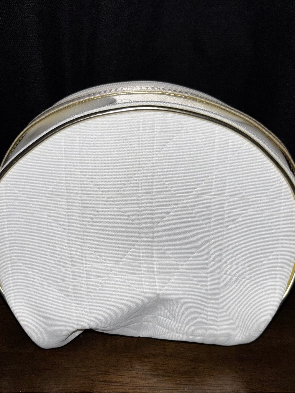 White Quilted Cosmetic Pouch with Gold Trim Dior
